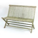 Folding teak two/three seater garden bench, 120cm wide