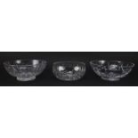 Three good quality cut glass fruit bowls, the largest 23cm in diameter