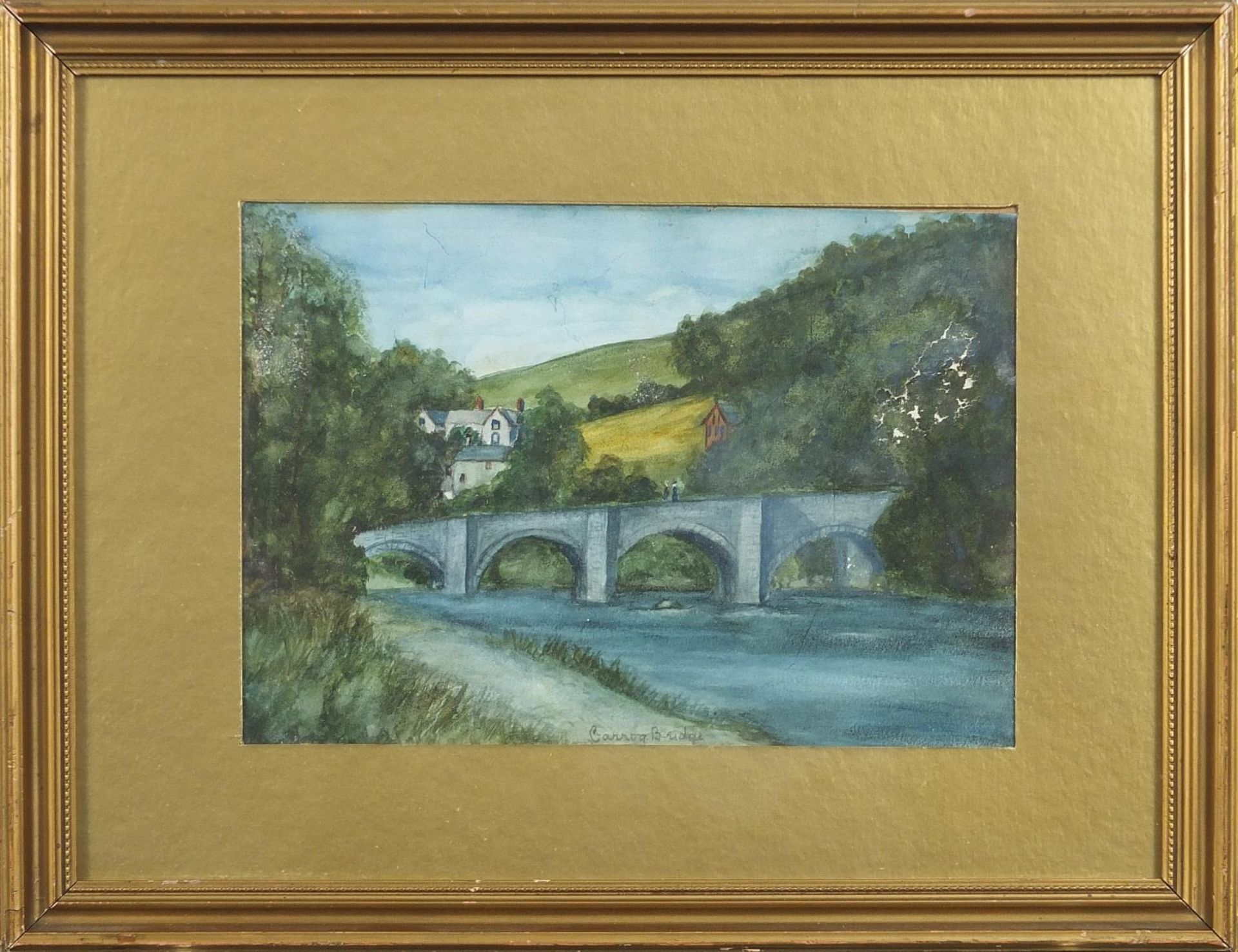 Landscape and two figures on bridge, pair of watercolours, mounted, framed and glazed, 24.5cm x 17cm - Bild 6 aus 8