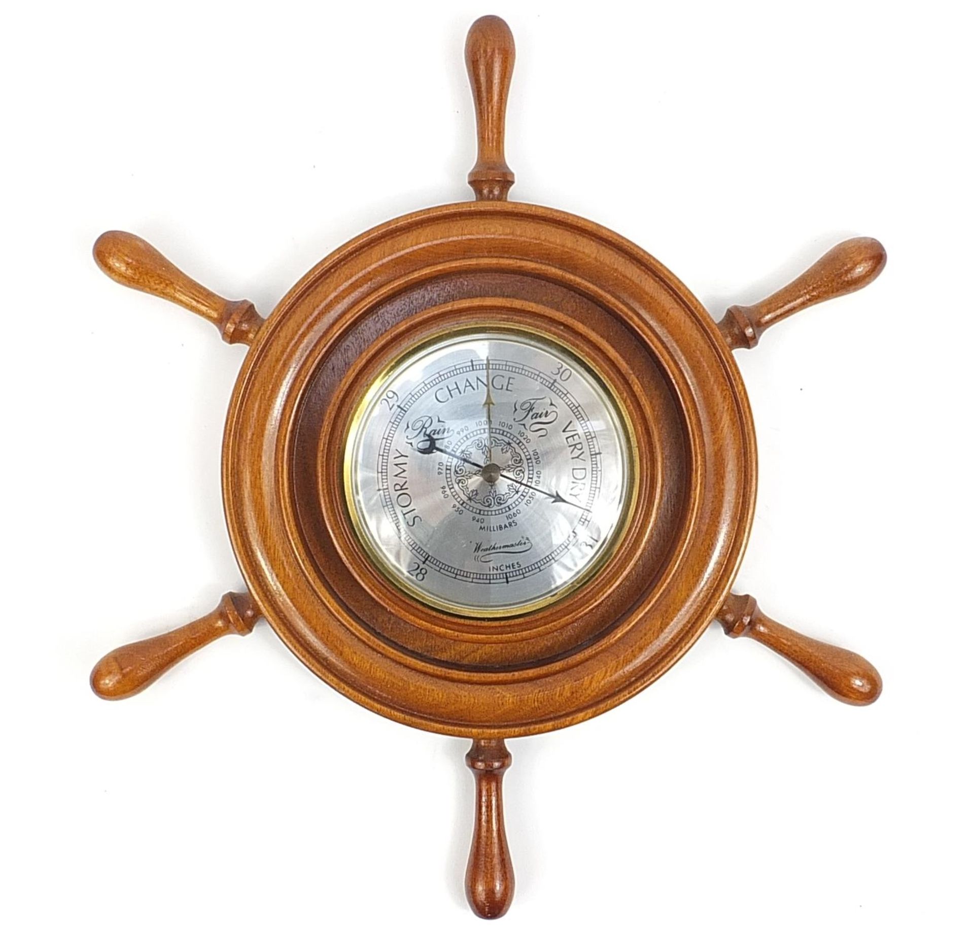 Weathermaster mahogany barometer with silvered dial, 40cm in diameter