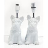 Pair of ceramic French Bulldog table lamps, 30cm high