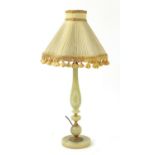 Onyx and brass table lamp with silk lined shade, 68cm high
