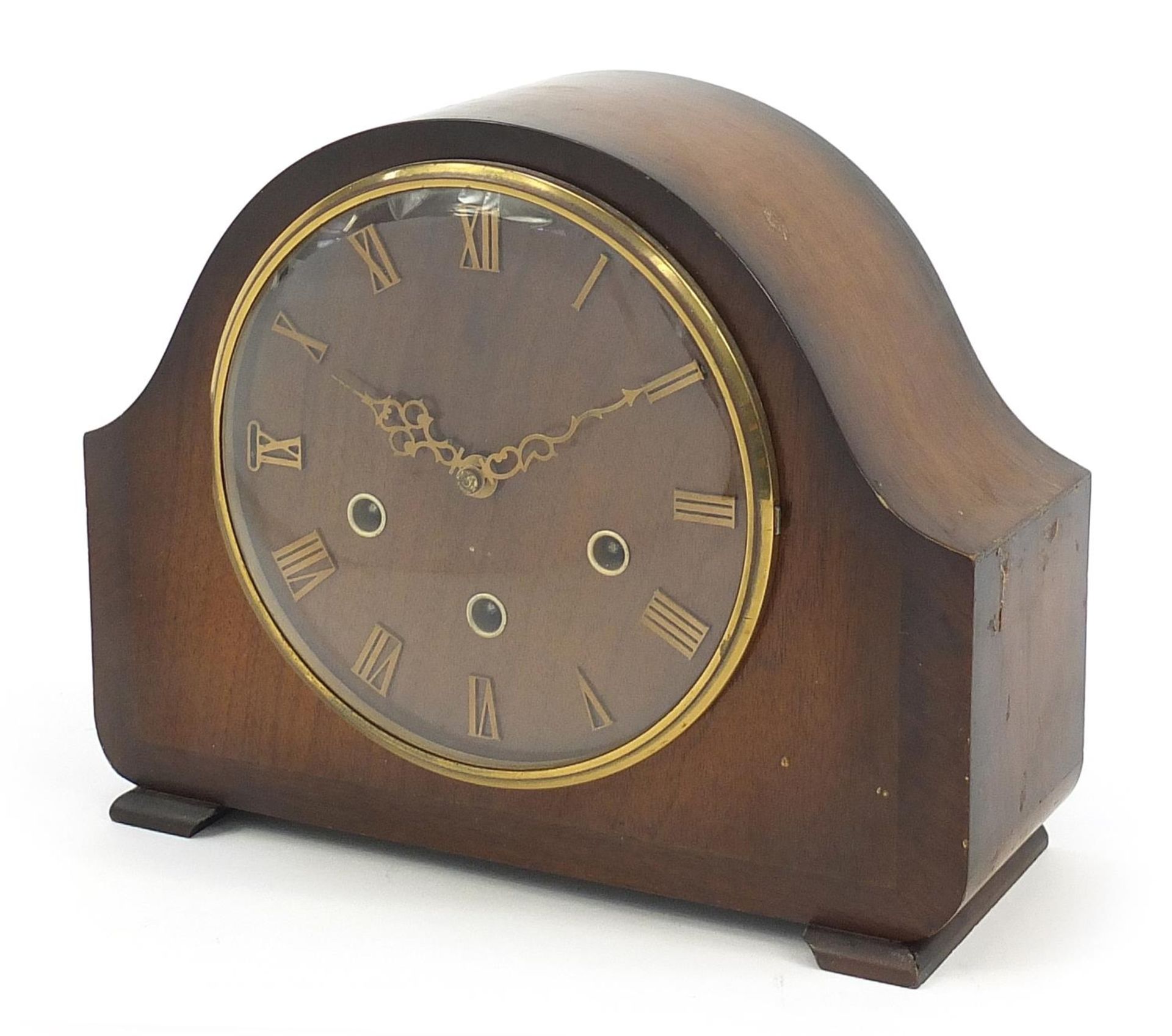 Mahogany cased Smiths mantle clock with Westminster chime, 23.5cm high x 29cm wide