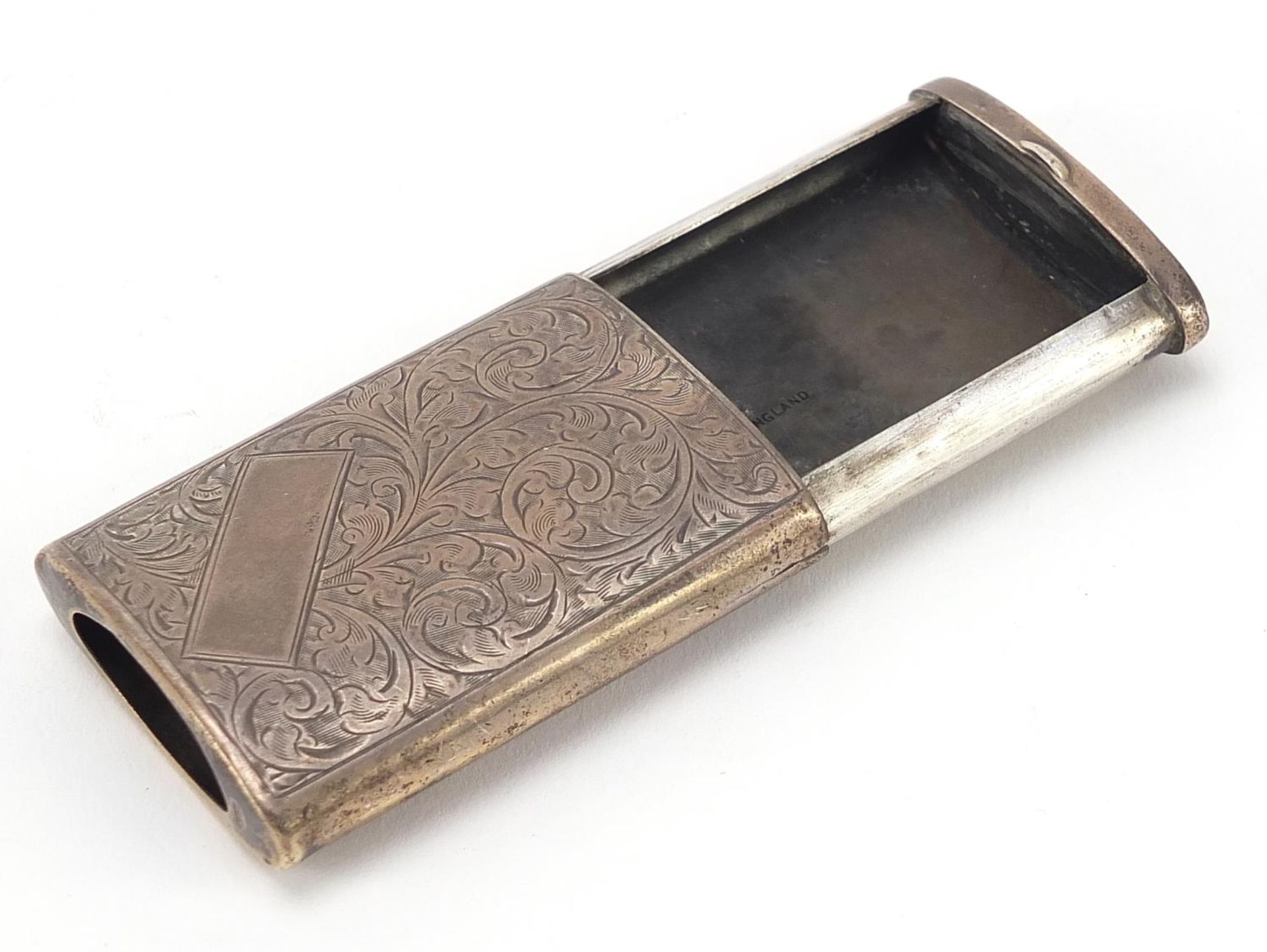 William Hair Haseler, George V rectangular silver sliding vesta engraved with foliage, 6.2cm in - Image 2 of 4