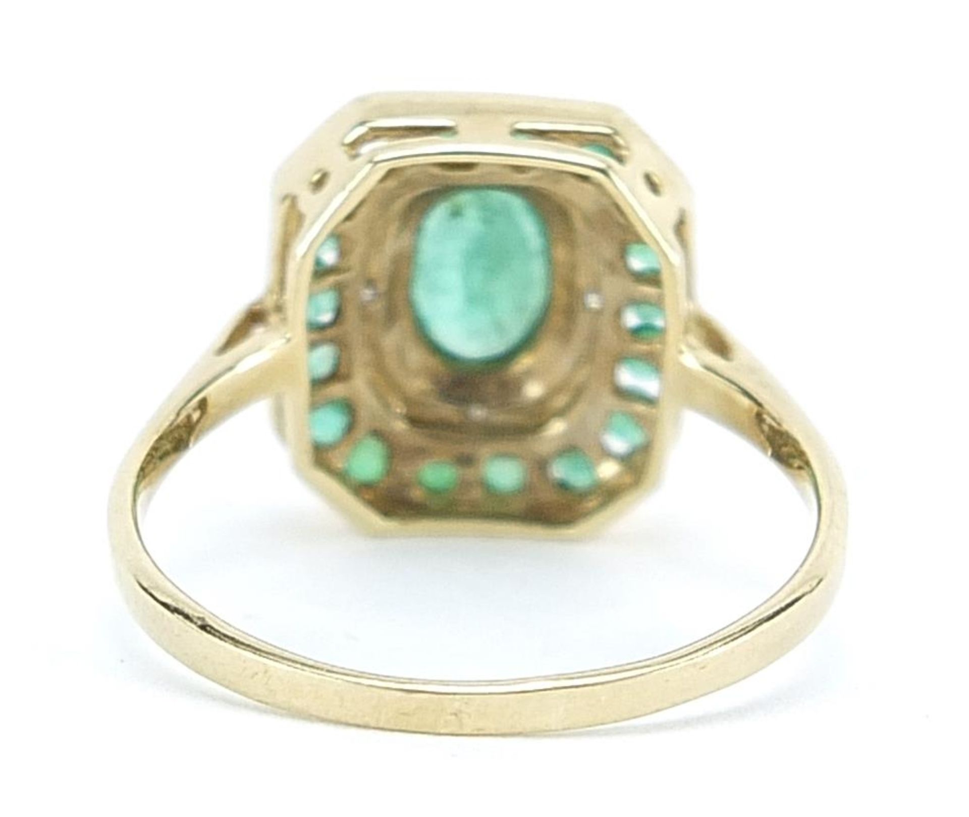 9ct gold emerald and diamond cluster ring, size O, 2.5g - Bild 2 aus 3