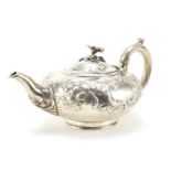 Daniel & Charles Houle, Victorian silver teapot embossed with flowers and blank cartouches, London