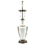 Classical white marble table lamp with bronze mounts, 90cm high