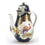 19th century coffee pot in the style of Worcester, decorated with a bird of paradise and flowers,