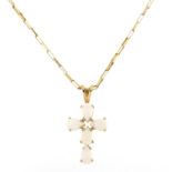 9ct gold opal cross pendant on a 9ct gold necklace, 2.6cm high and 47cm in length, 3.3g