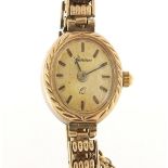 Geneve, ladies 9ct gold wristwatch with 9ct gold strap, the case 13mm wide, 14.0g