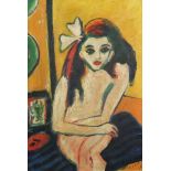 Portrait of a seated nude female, oil on board, mounted and framed, 40cm x 27cm excluding the