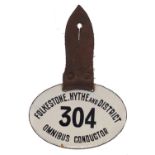 Folkstone, Hythe & District Omnibus Conductor enamel badge numbered 304, 8cm wide