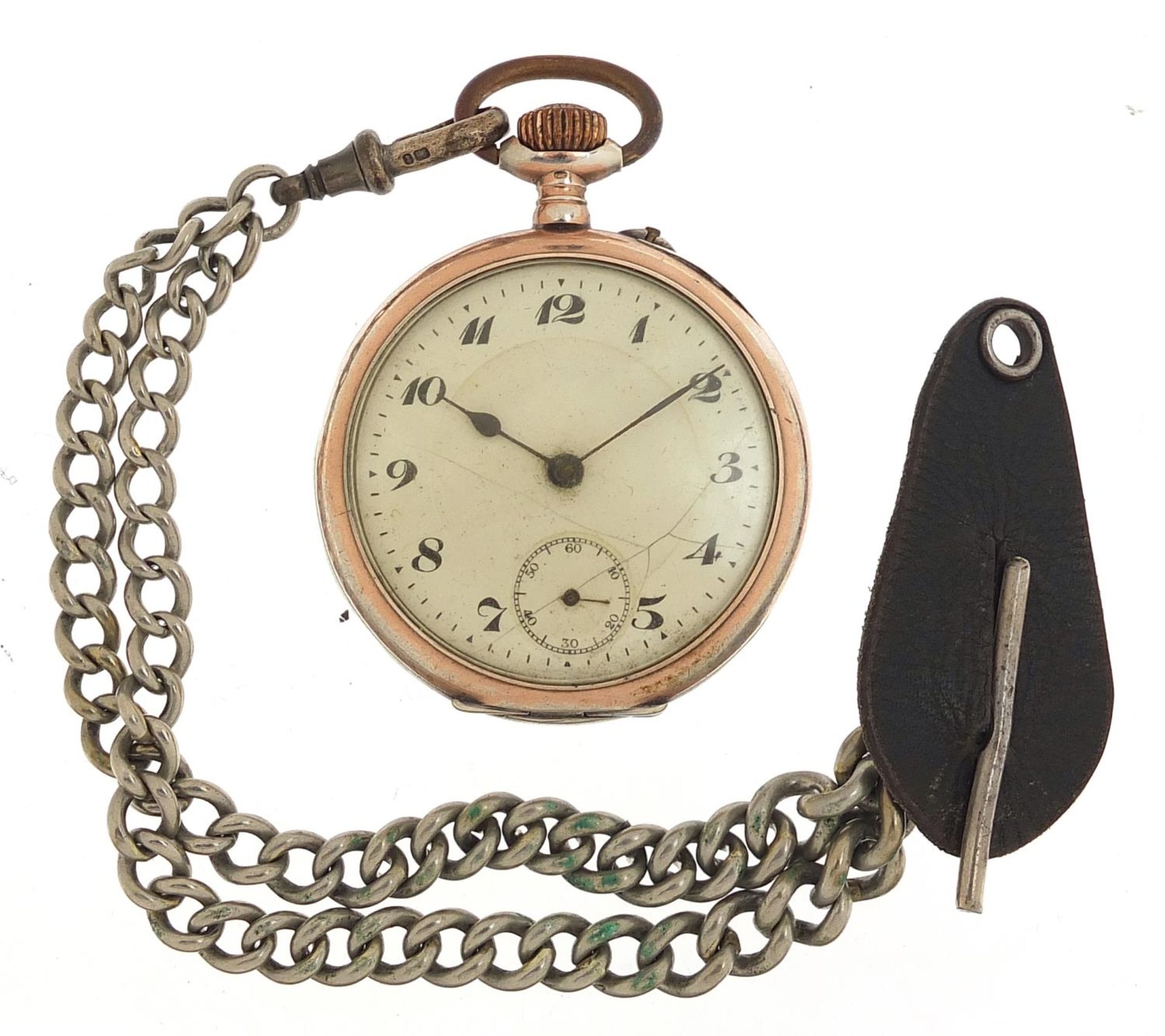 Silver open face pocket watch with subsidiary dial on graduated silver coloured metal watch chain, - Image 2 of 6
