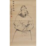 Attributed to Hei Bolong - Portrait of Xin Qiji, Chinese ink and watercolour scroll with character