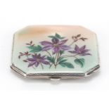 Henry Clifford Davis, George V silver and enamel compact decorated with flowers, Birmingham 1936,