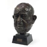 Large patinated bronze head of Emmerich Grossman raised on a stepped black slate base, 46.5cm high