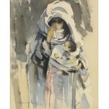 Robert King - Bedouin woman and child, Morocco, watercolour, At the Mall Galleries Exhibition