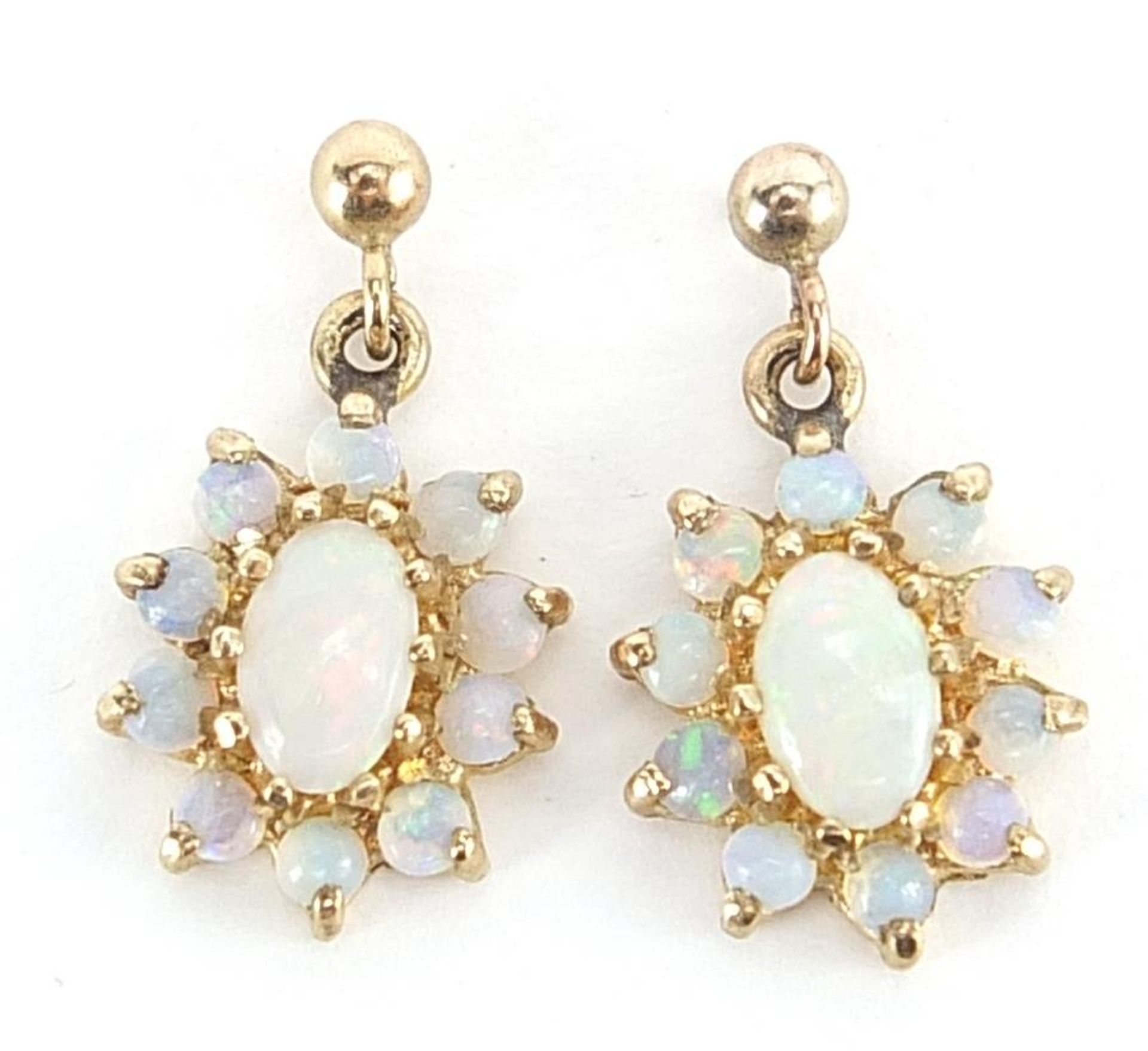 Pair of 9ct gold opal drop earrings, 1.5cm high, 1.4g - Bild 2 aus 3