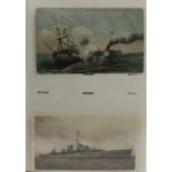 Collection of shipping interest postcards and photographs arranged in an album, some black and white