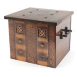 Arts & Crafts copper coal box with twin handles, 33cm H x 38cm W x 34.5cm D excluding the handles