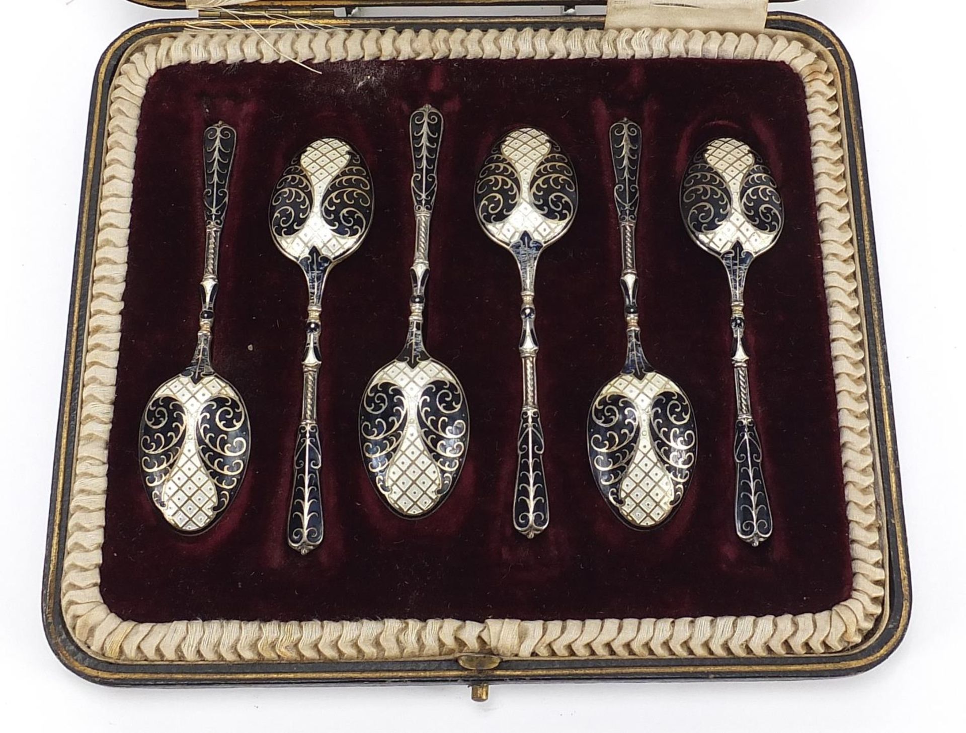 Turner & Simpson Ltd, set of six silver and enamel teaspoons housed in a fitted case, Birmingham - Bild 2 aus 6