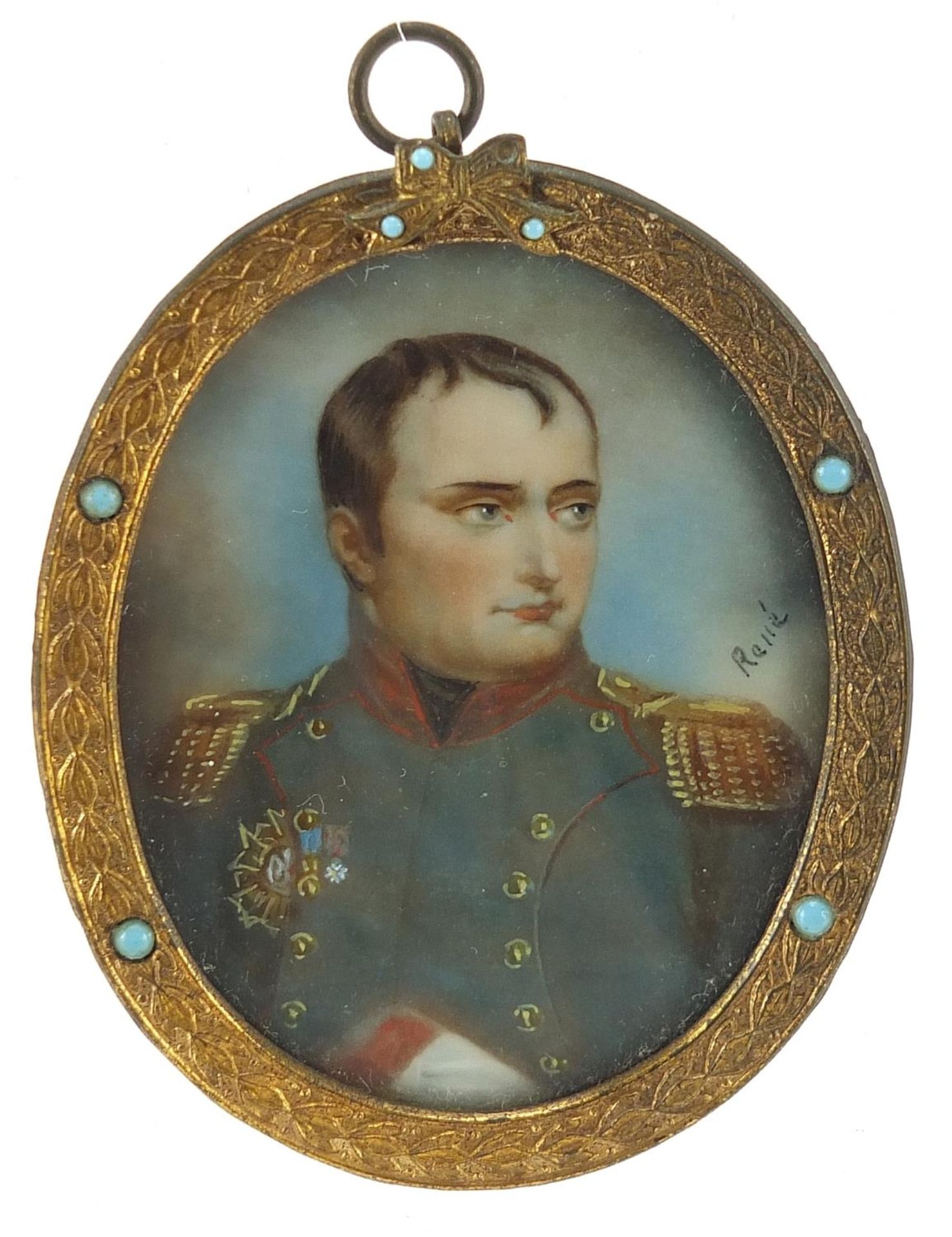 Pair of oval hand painted miniatures housed in jewelled brass frames, signed Roy and Reme, each - Image 7 of 9