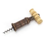 19th century brass corkscrew with bone handle, 18cm in length