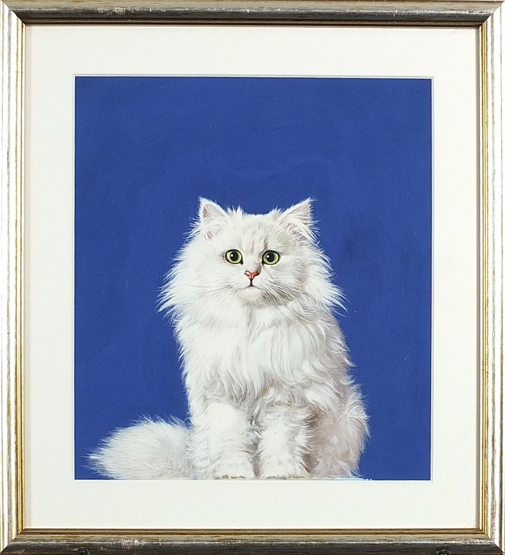 Brian Bysouth - Portrait of a white cat, acrylic, mounted, framed and glazed, 28cm x 25cm - Bild 2 aus 3