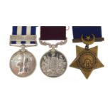 Victorian British military three medal group relating to Private W Fox 1st Battalion Royal Sussex