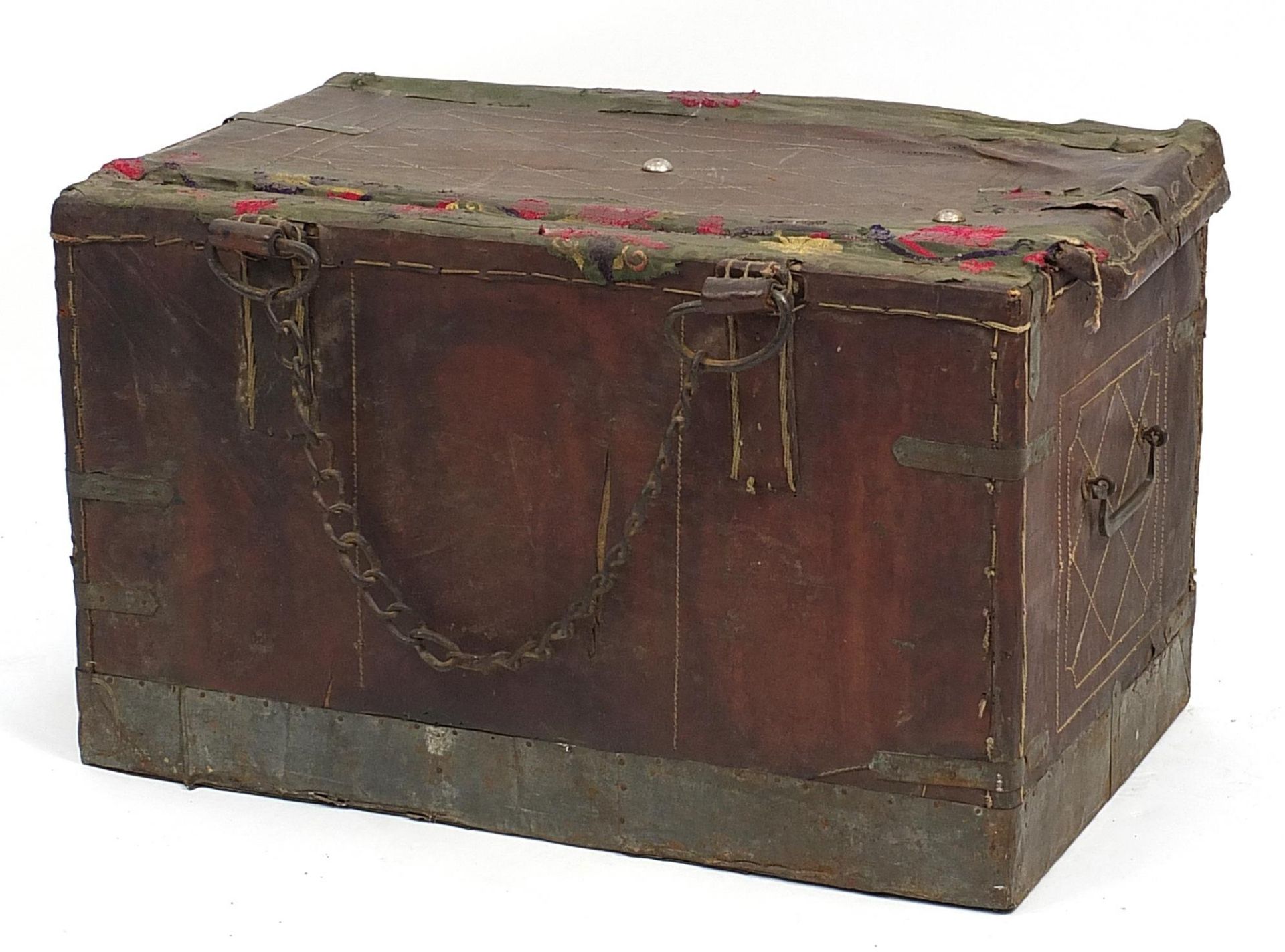 Afghan military leather trunk, 45cm H x 75cm W x 45cm D - Image 3 of 3