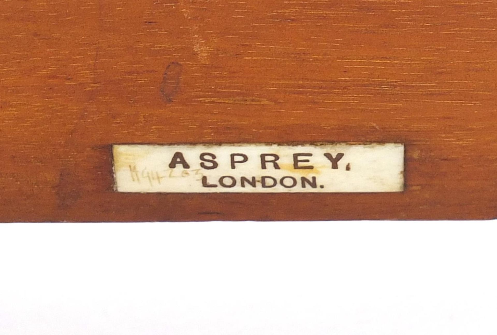 Miniature mahogany bookshelf housing eight books by Asprey of London, 20.5cm wide - Image 3 of 3