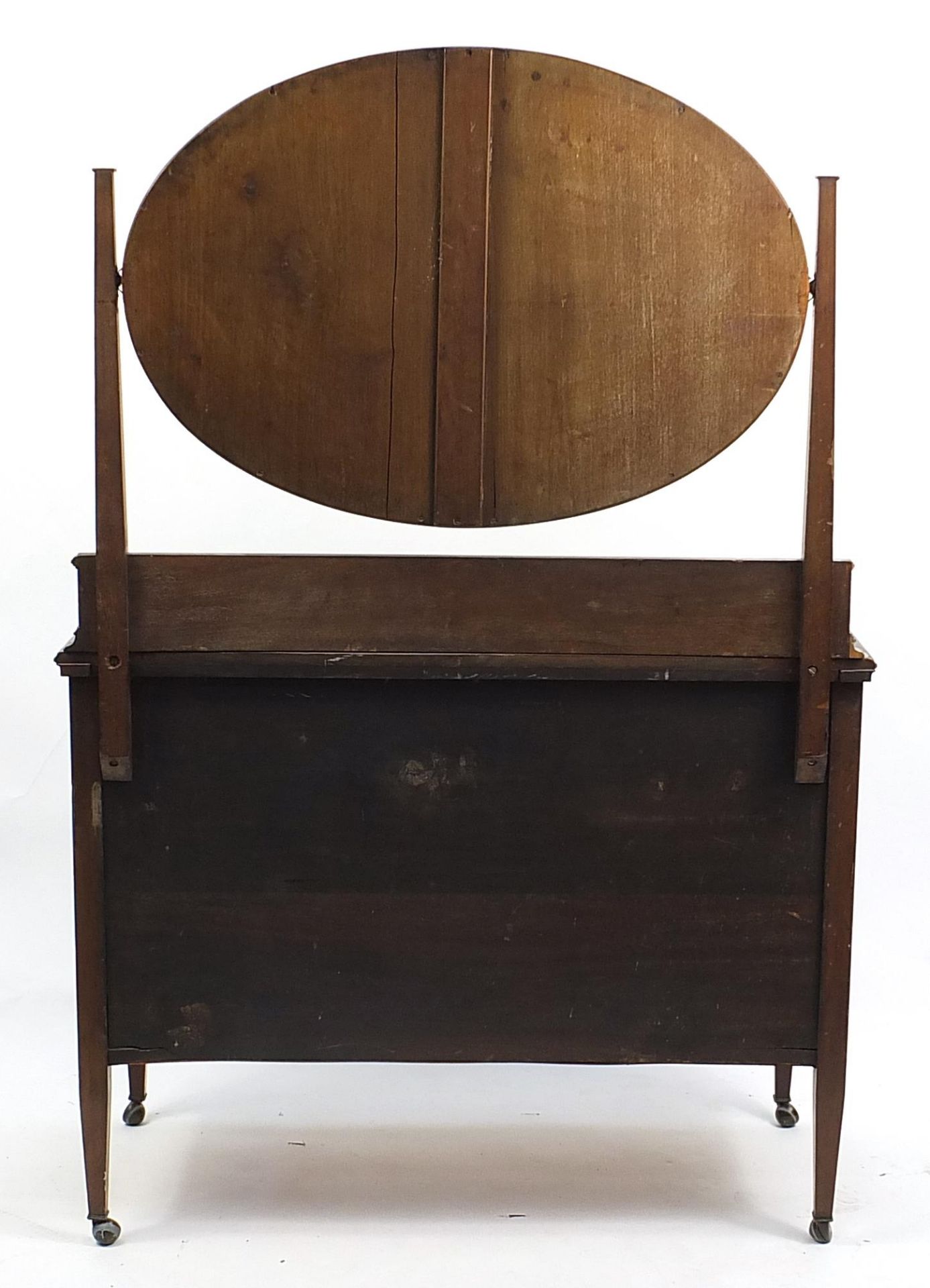Edwardian inlaid mahogany dressing table with mirrored back and four drawers, 160cm H x 107cm W x - Image 3 of 3