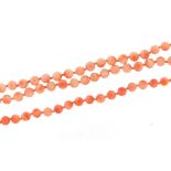 Pink coral bead necklace and bracelet, each with 9ct gold clasp, 44cm and 18cm in length, 23.5g