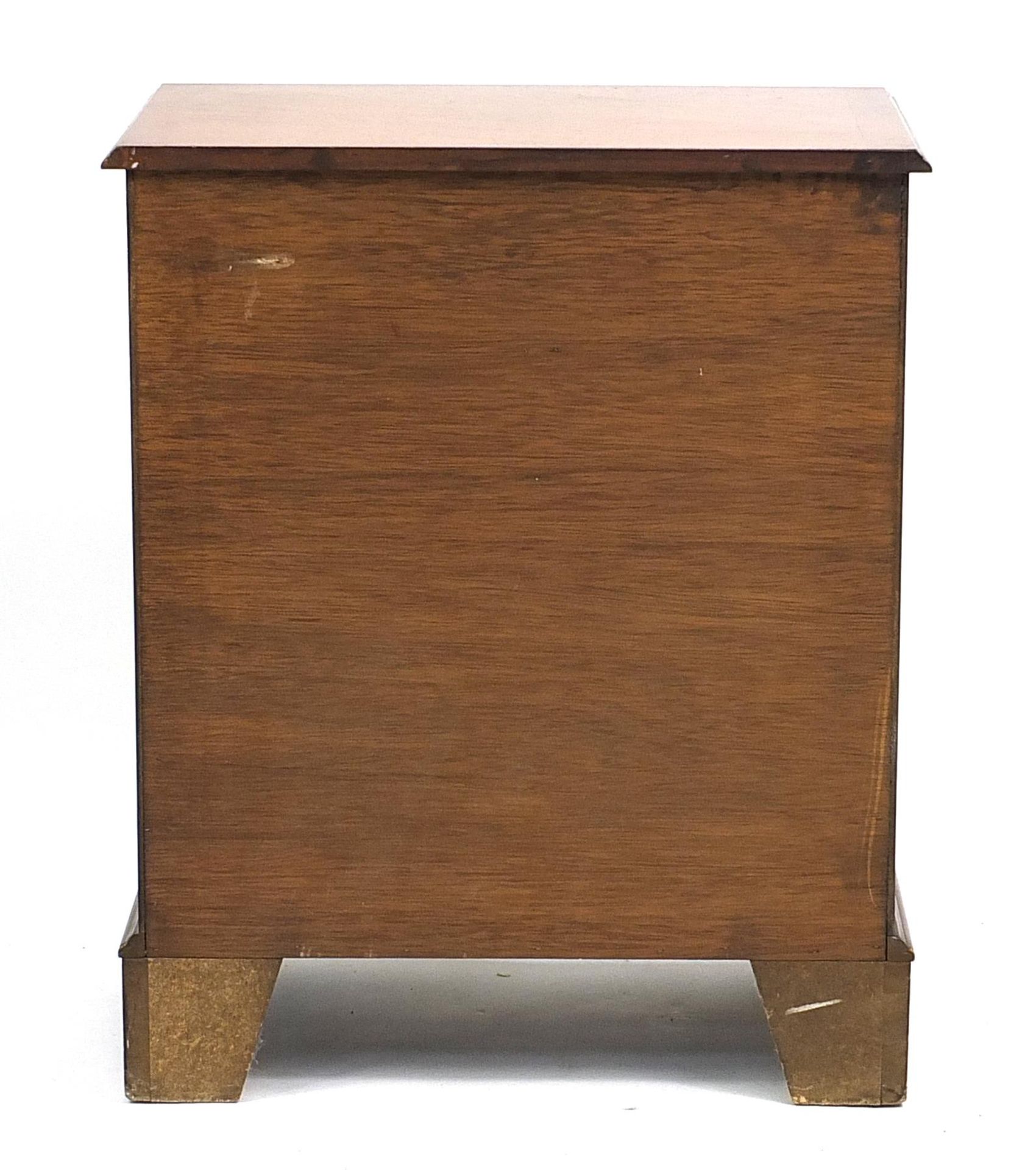 Cross banded walnut five drawer chest with bracket feet, 77cm H x 63cm W x 38cm D - Image 3 of 3
