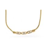 9ct gold necklace set with three diamonds, 41cm in length, 5.9g