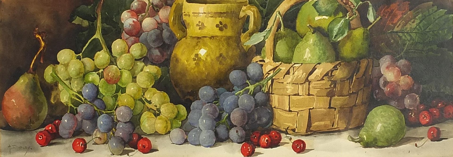 Arthur Dudley - Still life fruit and vessels, 19th century watercolour, mounted, framed and