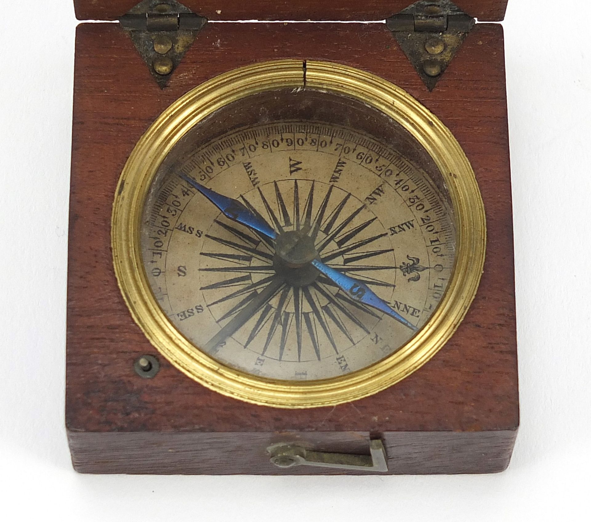 19th century mahogany pocket compass, 5cm wide - Image 2 of 3