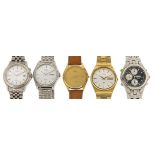 Five vintage and later gentlemen's Seiko wristwatches including Chronograph and Kinetic SQ100