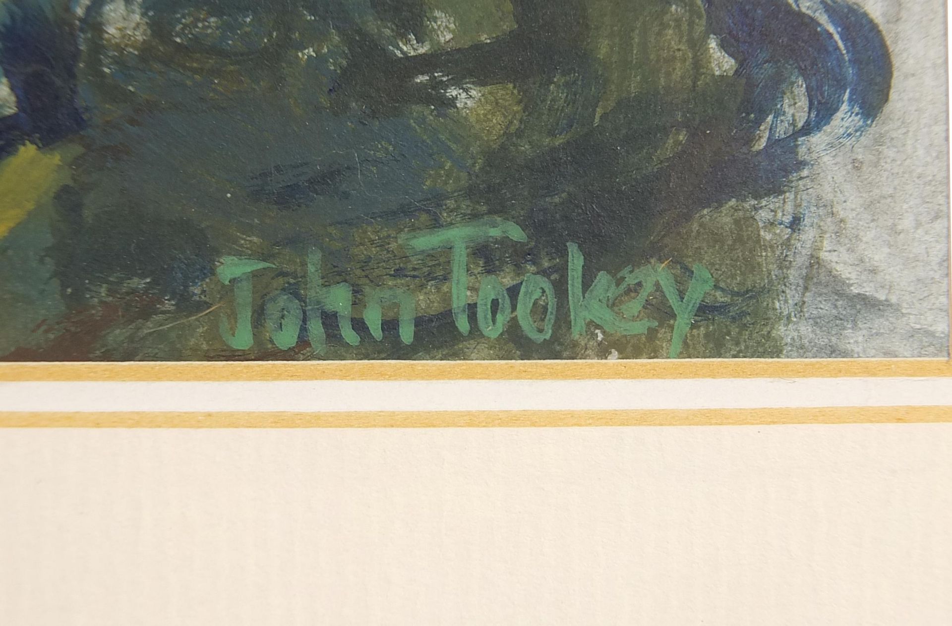 John Tookey - New Biggen, Teesdale, signed acrylic, At the Mall Galleries Exhibition label verso, - Image 3 of 5