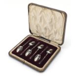 Turner & Simpson Ltd, set of six silver and enamel teaspoons housed in a fitted case, Birmingham