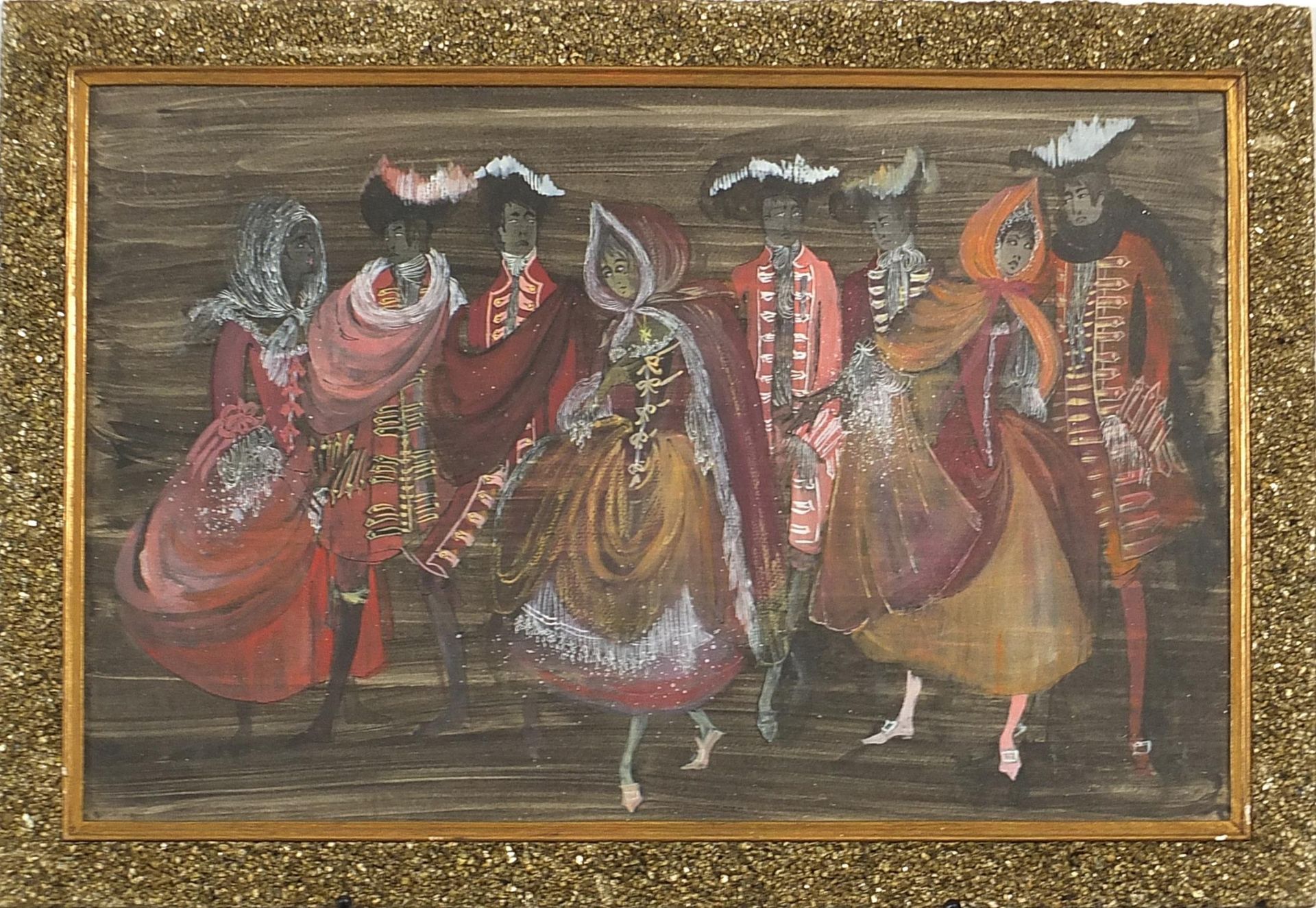 Cynthia Jaigey? - Figures in costume, pair of mixed medias, mounted, framed and glazed, each 54cm - Image 7 of 8