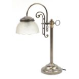 Contemporary bronzed table lamp with glass shade, 57cm high