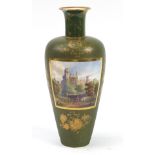 Victorian Charles Barlow Sheffield vase hand painted with Arundel Castle, 37cm high