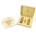 Set of three Hermes perfumes with fitted box and a Caleche silk handkerchief, 42cm x 42cm