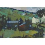 John Tookey - New Biggen, Teesdale, signed acrylic, At the Mall Galleries Exhibition label verso,