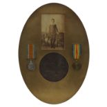 British military World War I medal group housed in a framed display relating to Frank Green