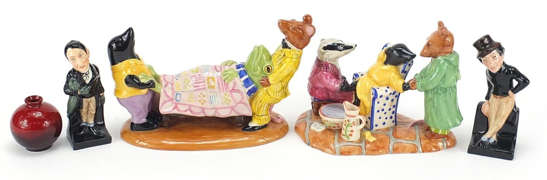 Collectable china comprising two Royal Doulton Wind in the Willows figure groups, two Royal