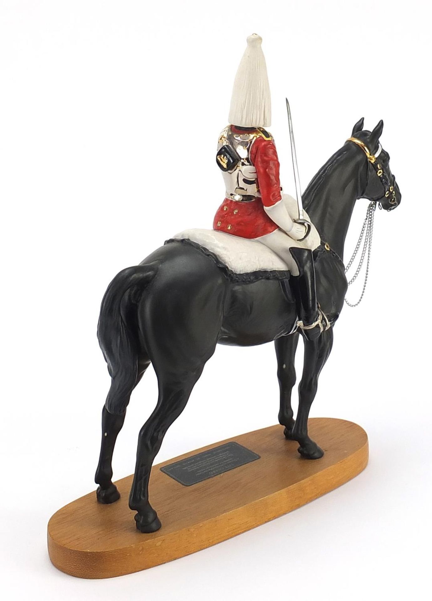 Beswick Connoisseur model of a Lifeguard on horseback raised on a wooden plinth base, 29cm in length - Image 2 of 4