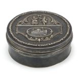 Elkington & Co circular silver box with hinged lid and mirrored interior, presented by The Royal