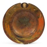 Sam Fanneroff Arts & Crafts style copper and brass centre bowl with polished stone cabochon